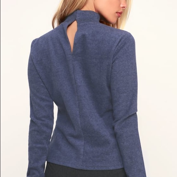 Blue Fleece Mock Neck Sweater - Picture 3 of 3